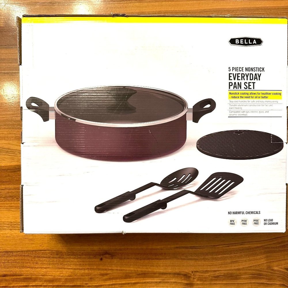 New Bella 5 Piece Nonstick Everyday Pan Set.‎ Eggplant Purple